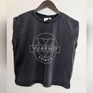 Vuarnet France Cropped Sleeveless T-Shirt, Folded Sleeve Caps, Grey/Navy Size S